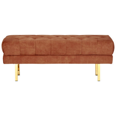 Wyld And Coco Velvet Red Tufted Bed Bench With Gold-Tone Metal Legs, W117 X D40 X H44Cm - image 1
