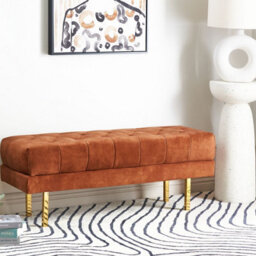 Wyld And Coco Velvet Red Tufted Bed Bench With Gold-Tone Metal Legs, W117 X D40 X H44Cm - thumbnail 2