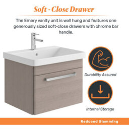 Plum&clay Emery Textured Grey Wall Hung Bathroom Vanity Unit & Basin Set With Chrome Handles (W)50Cm (H)46Cm - thumbnail 4