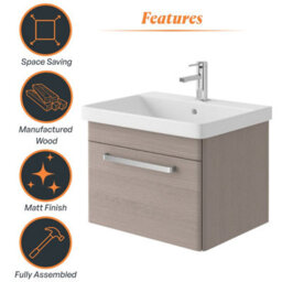 Plum&clay Emery Textured Grey Wall Hung Bathroom Vanity Unit & Basin Set With Chrome Handles (W)50Cm (H)46Cm - thumbnail 6