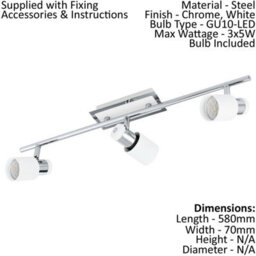 Stylish 2 Pack Wall Spot Lights In Chrome And White Steel With Gu10 Bulbs Included - thumbnail 2
