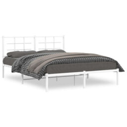 Berkfield Metal Bed Frame Without Mattress With Headboard White 150X200Cm - thumbnail 2