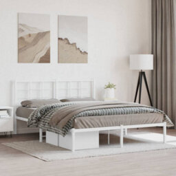 Berkfield Metal Bed Frame Without Mattress With Headboard White 150X200Cm - thumbnail 1