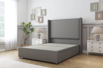 "Sloomy Devonshire Pewter Dumfries Divan Bed Base 2 Drawers Foot-End With 54"" Wingback Headboard 4' Small Double" - image 1