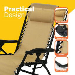 Solterra Taupe Zero Gravity Chair Reclining Garden Chair - thumbnail 4