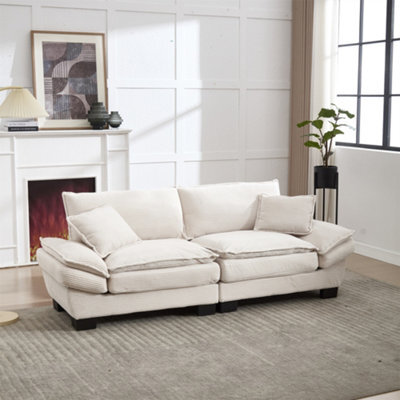 Abrihome Corduroy 2 Seater Sofa, Deep Seat Small Couch With Pillows, Modern Upholstered Loveseat For Living Room, Apartment,beige - image 1