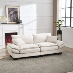 Abrihome Corduroy 2 Seater Sofa, Deep Seat Small Couch With Pillows, Modern Upholstered Loveseat For Living Room, Apartment,beige - thumbnail 1