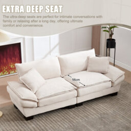 Abrihome Corduroy 2 Seater Sofa, Deep Seat Small Couch With Pillows, Modern Upholstered Loveseat For Living Room, Apartment,beige - thumbnail 4