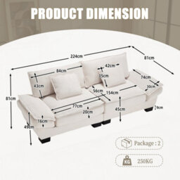 Abrihome Corduroy 2 Seater Sofa, Deep Seat Small Couch With Pillows, Modern Upholstered Loveseat For Living Room, Apartment,beige - thumbnail 8