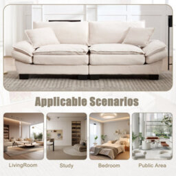 Abrihome Corduroy 2 Seater Sofa, Deep Seat Small Couch With Pillows, Modern Upholstered Loveseat For Living Room, Apartment,beige - thumbnail 6
