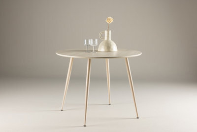 Whitewash Plaza 100Cm Round Dining Table With Steel Natural Look Legs - image 1