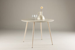 Whitewash Plaza 100Cm Round Dining Table In White Washed Natural Oak Colour With Steel Natural Look Legs