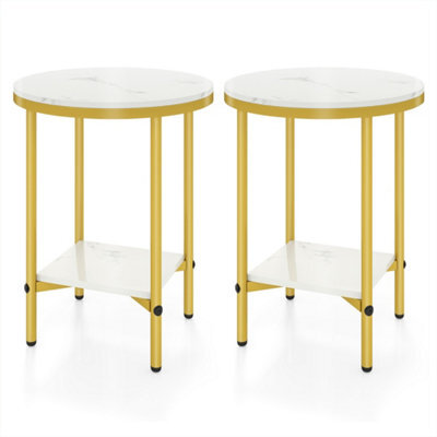Modern Round End Table With Faux Marble Top Side Table - image 1