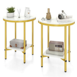 Modern Round End Table With Faux Marble Top Side Table - thumbnail 3