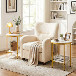 Modern Round End Table With Faux Marble Top Side Table - thumbnail 4