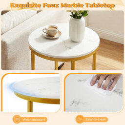 Modern Round End Table With Faux Marble Top Side Table - thumbnail 5