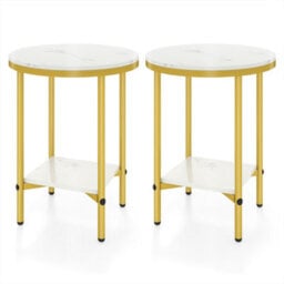 Modern Round End Table With Faux Marble Top Side Table - thumbnail 1