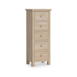 Farro Washed Oak 5 Drawer Tallboy Chest Fully Assembled - By Roseland Furniture