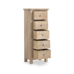 Farro Washed Oak 5 Drawer Tallboy Chest Fully Assembled - By Roseland Furniture - thumbnail 5