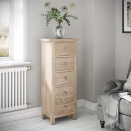 Farro Washed Oak 5 Drawer Tallboy Chest Fully Assembled - By Roseland Furniture - thumbnail 3
