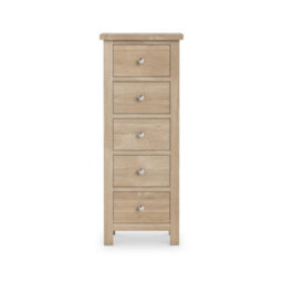 Farro Washed Oak 5 Drawer Tallboy Chest Fully Assembled - By Roseland Furniture - thumbnail 4