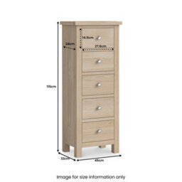 Farro Washed Oak 5 Drawer Tallboy Chest Fully Assembled - By Roseland Furniture - thumbnail 9