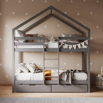 Flair Nest House Wooden Bunk Bed - Grey - image 1