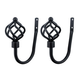 A.unique Home Pair Of Twisted Metal Holdbacks With Fittings - Matte Black - thumbnail 2