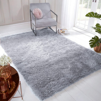 Silver Plain Shaggy Handmade Sparkle Easy To Clean Rug For Dining Room Bedroom And Living Room-60Cm X 110Cm - image 1