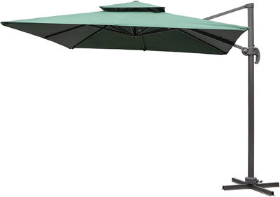 Shatchi 3M Green Square Parasol With Cross Base And 77mm Aluminium Pole Sun Shade Garden Outdoor
