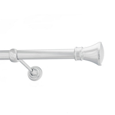 Toolty Chrome Metal Curtain Pole 25mm With Finials Rod Classic Brackets Liberty 175Cm