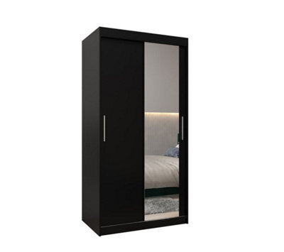 Arte Tokyo 02 Contemporary Mirrored 2 Sliding Door Wardrobe 5 Shelves 2 Rails Black Matt (H)2000mm (W)1000mm (D)620mm - image 1