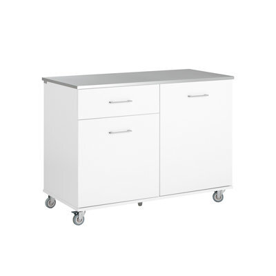 Sobuy Fkw117-W,kitchen Island Rolling  Storage Trolley With Stainless Steel Worktop,white,w120Xd56Xh90.5 - image 1