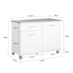 Sobuy Fkw117-W,kitchen Island Rolling  Storage Trolley With Stainless Steel Worktop,white,w120Xd56Xh90.5 - thumbnail 3