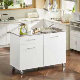 Sobuy Fkw117-W,kitchen Island Rolling  Storage Trolley With Stainless Steel Worktop,white,w120Xd56Xh90.5 - thumbnail 2