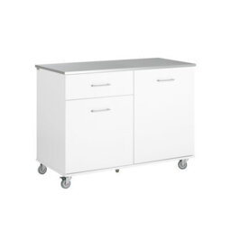 Sobuy Fkw117-W,kitchen Island Rolling  Storage Trolley With Stainless Steel Worktop,white,w120Xd56Xh90.5