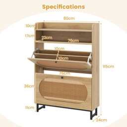 Costway Freestanding Shoe Organizer Shoe Cabinet W/2 Flip Drawers-Natural - thumbnail 9