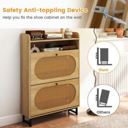 Costway Freestanding Shoe Organizer Shoe Cabinet W/2 Flip Drawers-Natural - thumbnail 6