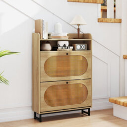Costway Freestanding Shoe Organizer Shoe Cabinet W/2 Flip Drawers-Natural - thumbnail 8