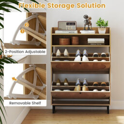 Costway Freestanding Shoe Organizer Shoe Cabinet W/2 Flip Drawers-Natural - thumbnail 5