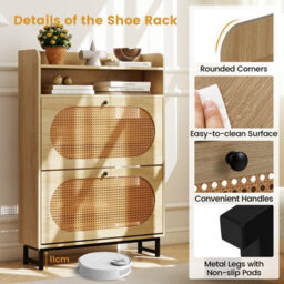 Costway Freestanding Shoe Organizer Shoe Cabinet W/2 Flip Drawers-Natural - thumbnail 7
