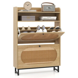 Costway Freestanding Shoe Organizer Shoe Cabinet W/2 Flip Drawers-Natural