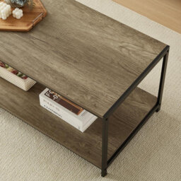 House Of Home Rustic Coffee Table Light Brown 2 Tier With Metal Frame For Living Room 100 X 50 X 45Cm - thumbnail 9