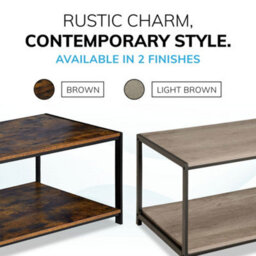 House Of Home Rustic Coffee Table Light Brown 2 Tier With Metal Frame For Living Room 100 X 50 X 45Cm - thumbnail 6