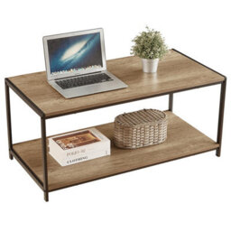 House Of Home Rustic Coffee Table Light Brown 2 Tier With Metal Frame For Living Room 100 X 50 X 45Cm - thumbnail 5