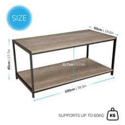 House Of Home Rustic Coffee Table Light Brown 2 Tier With Metal Frame For Living Room 100 X 50 X 45Cm - thumbnail 2