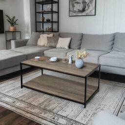 House Of Home Rustic Coffee Table Light Brown 2 Tier With Metal Frame For Living Room 100 X 50 X 45Cm - thumbnail 1