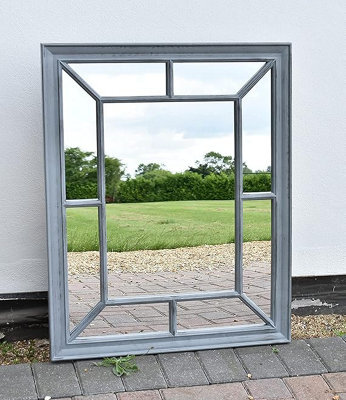 Biznest 76X60Cm Living Mirror Grey Window Style Wall Mirror Simply Stylish Decor Mirror Elegant Addition To Your Home- Best Gift - image 1