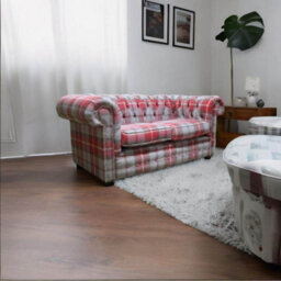 Chesterfield Genuine Tartan 2 Seater Sofa Balmoral Cherry Red Fabric In Classic Style - thumbnail 4
