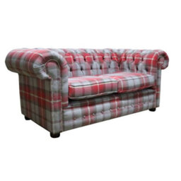 Chesterfield Genuine Tartan 2 Seater Sofa Balmoral Cherry Red Fabric In Classic Style - thumbnail 3